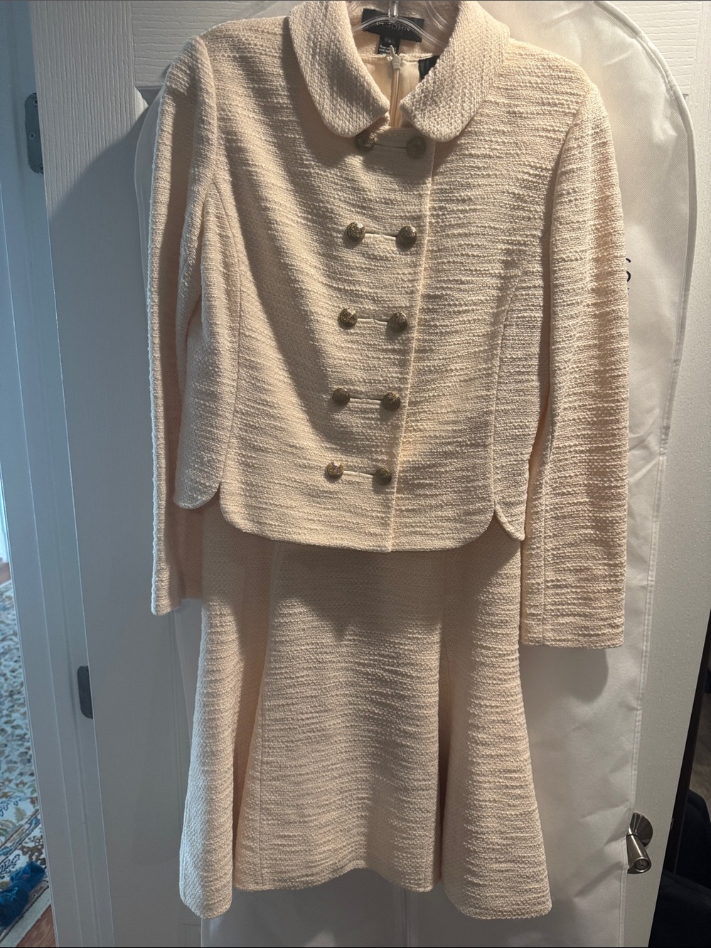 St. John Cream Textured Two-Piece Skirt Suit